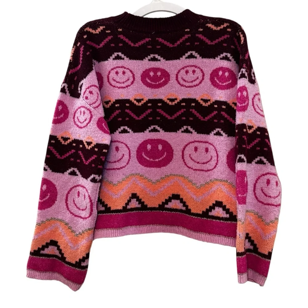 Justice Knit Fairisle Sweater Burgundy Rose Pink Size Large 12/14